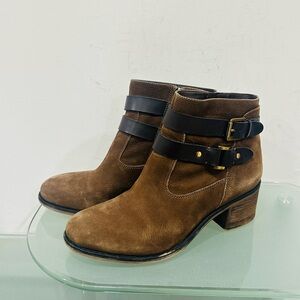 Franco Sarto Boots Womens 9M Linden2 Ankle Booties Zip Block Heels Brown Leather